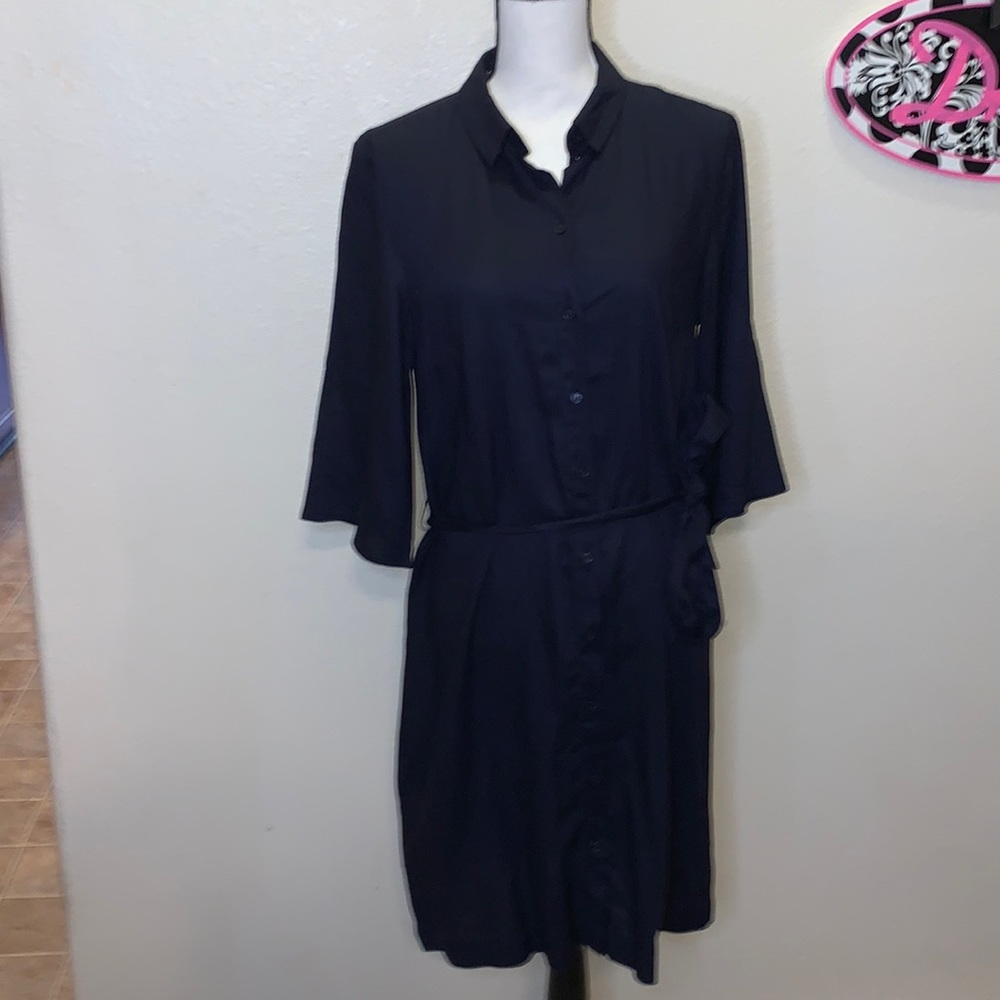 H&M navy blue button Down dress with belt